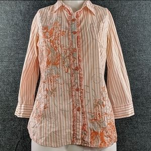 Vanity Tangerine Striped Button Down Blouse